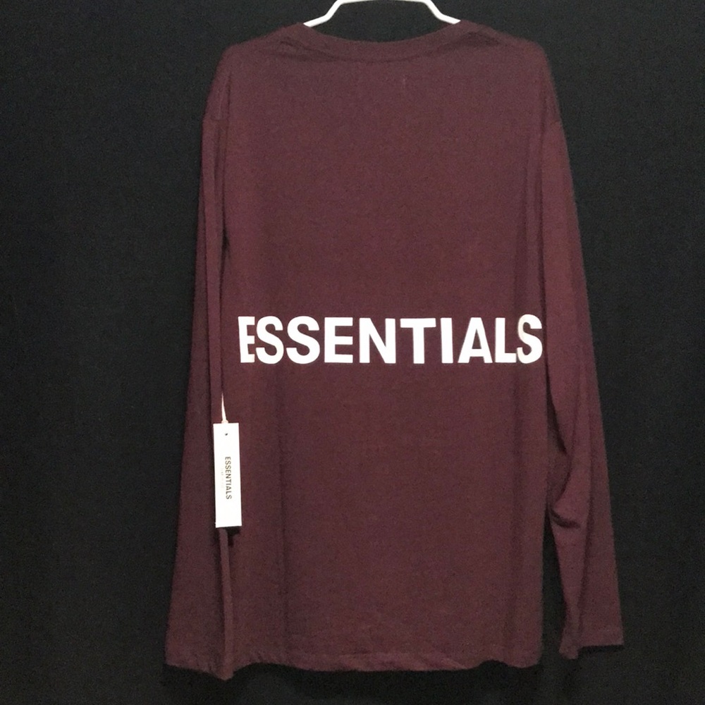 nwt burgundy oversized fear of god essentials L/s